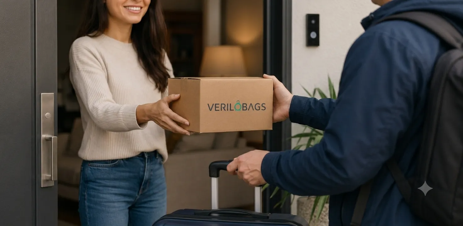 Person receiving a package at the door